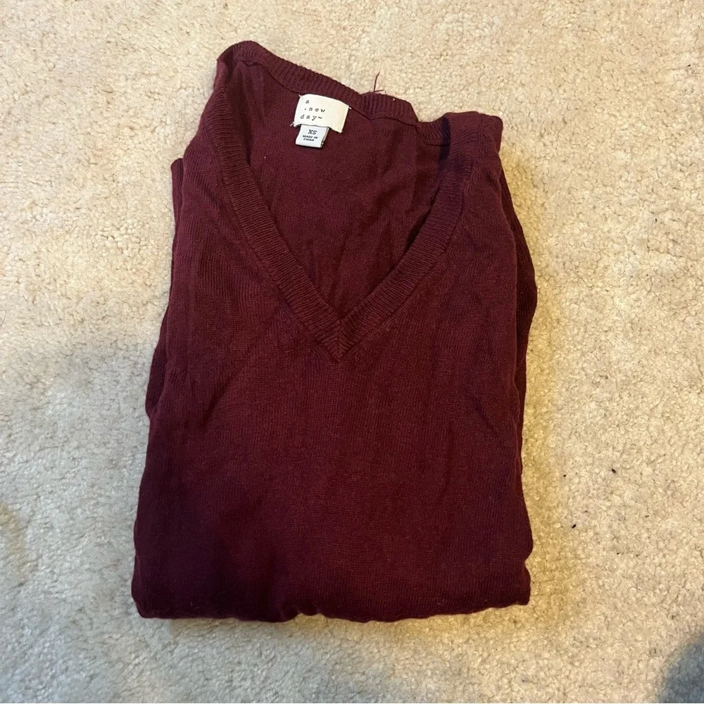 a new day Wine V-Neck Sweater
